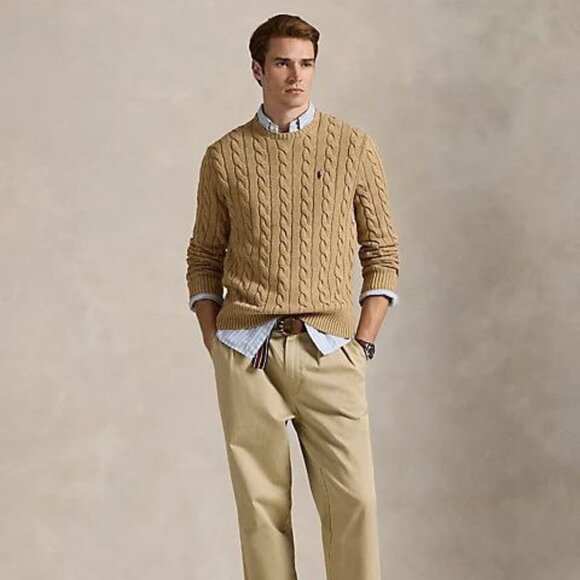 $145 Polo Ralph Lauren Cable-Knit Cotton Sweater Brown Size XL#M3